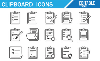 Icon Set Featuring Editable Clipboards with Checklists for Web and App Design Projects
