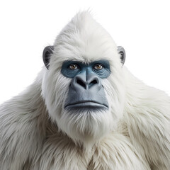 Majestic yeti portrait with soft white fur and piercing gaze, an icon of folklore and winter wilderness, perfect for adventure and mythical storytelling projects.