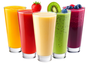 Vibrant fruit juice glasses collection on transparent background PNG