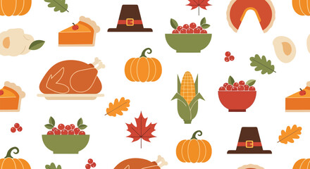 Thanksgiving harvest icons autumn food symbols celebration objects festive autumn collection vector