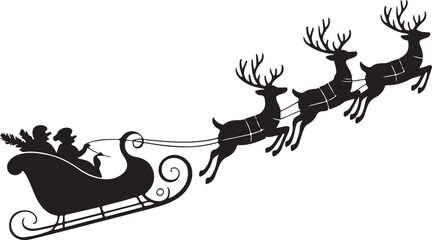 Santa Claus rides in a sleigh in harness on the reindeer
