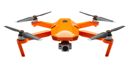 Orange Drone with Camera and Propellers quadcopter