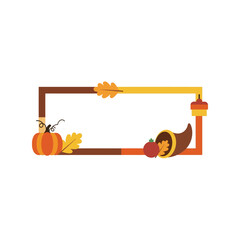 Autumn harvest thanksgiving border frame with pumpkin cornucopia and leaves vector