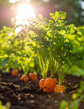 Carrots growing in a garden bed