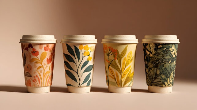 Elegant minimalist design of four stylish paper coffee cups