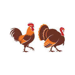 Rooster and turkey poultry farm animals isolated on farm animal duo vector