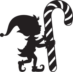 Silhouette Christmas Elf and a big candy