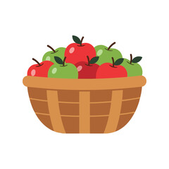 Abundant harvest basket fresh ripe red green apples healthy food illustration vector