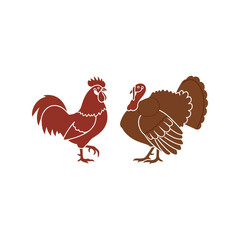 Rooster and turkey farm birds animal vector illustration simple design vector
