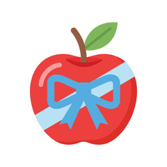 Red apple gift wrapped with blue bow delicious fresh fruit healthy food surprise vector