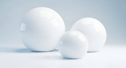 Three Smooth White Spheres on a Light Blue Background
