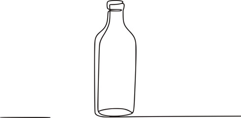 Minimalist single line drawing of a glass bottle liquid container
