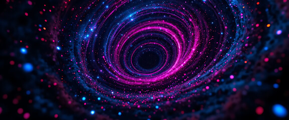 Obraz premium Abstract 3D energy network glowing within darkness, flowing luminous golden purple and blue gradient glowing points with explosion lines, immersive symmetry, shimmering, clean, glass particles,