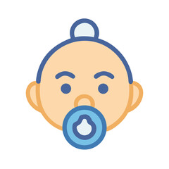 Flat baby icon with pacifier on black background