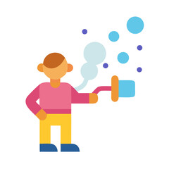 Flat vector illustration of person blowing bubbles on black background