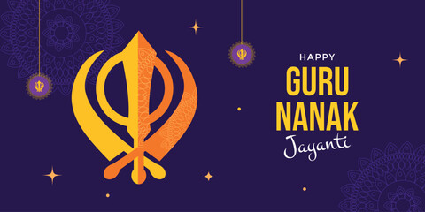Guru Nanak Jayanti greeting banner.  Indiana celebration card.  Vector illustration