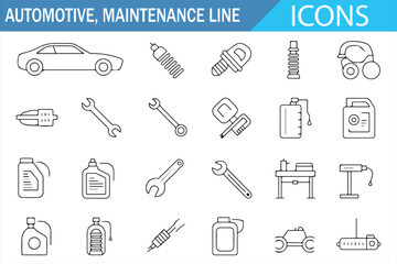 Car Maintenance and Repair Line Art Icons