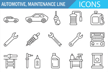 Automotive Repair Tools Line Icons Set for Car Maintenance