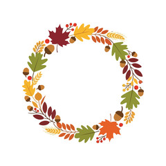 Autumn wreath garland decorative border fall foliage seasonal nature elements festive frame vector