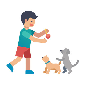 Cartoon illustration of a boy playing with two dogs