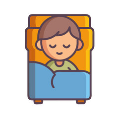 Fototapeta premium Boy sleeping comfortably in bed under a blue blanket