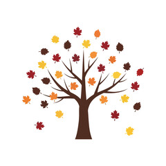 Obraz premium Autumn tree with falling leaves vector illustration seasonal change nature element vector