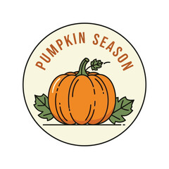 Autumn pumpkin harvest season circular emblem illustration festive fall harvest celebration vector
