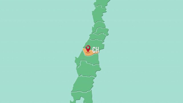 Mapa de Chile con divisi&oacute;n pol&iacute;tica resaltando la regi&oacute;n &Ntilde;uble y su capital Chill&aacute;n