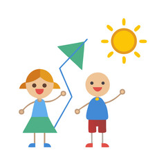 Children Flying a Kite on a Sunny Summer Day