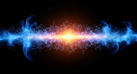 Vibrant abstract energy explosion with connected nodes and blue light