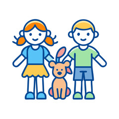 Cartoon children with a puppy illustration against black background
