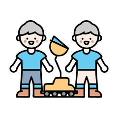 Two children playing with a toy car illustration