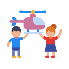 Children Holding Helicopter Toy Icon in Flat Design © Sharuzzaman