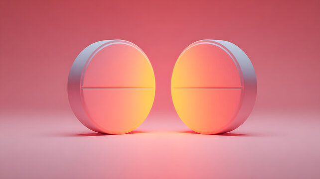 Two Rounded Pink Pills with Line in Center on Pink Gradient Background. - Powered by Adobe