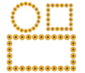 Sunflowers frames collection in round, square and rectangle for decorative element