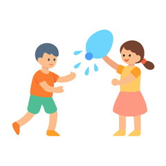 Children playing water balloon toss game on black background