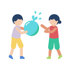 Cartoon children throwing a water balloon back and forth