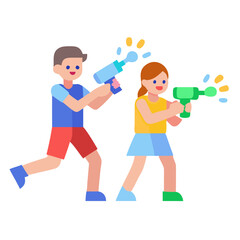 Kids having fun with water guns in summer activity
