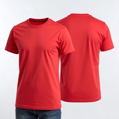 Two views of a plain red t-shirt.  Front and back