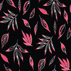 Seamless floral pattern, classic flower ornament, abstract ditsy print in vintage motif. Elegant botanical design of beautiful large wild flowers, leaves, small branches, herbs. Vector illustration.