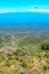 View of a hiker against mountans at Mount Kenya National Park in Kenya