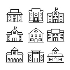 set of outline icons schools buildings vector on a white background
set of 9 line icons, vector, on a white background