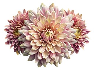 A cluster of elegant pink dahlia flowers in full bloom on white background