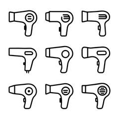 set of outline icons hair dryers vector on a white background
set of 9 line icons, vector, on a white background