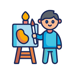 Cartoon artist with easel and brush illustration