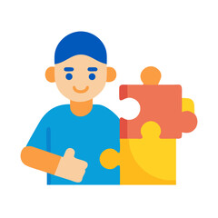 Illustration of a man completing a puzzle for business success