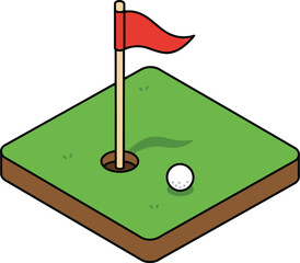 Golf hole flag ball green isometric illustration sport icon vector