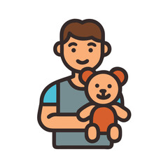 Illustration of a boy holding teddy bear on black background