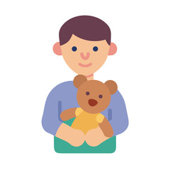 Boy hugging teddy bear illustration on black background