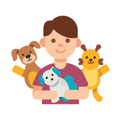 Boy with Plush Toys on Black Background Illustration